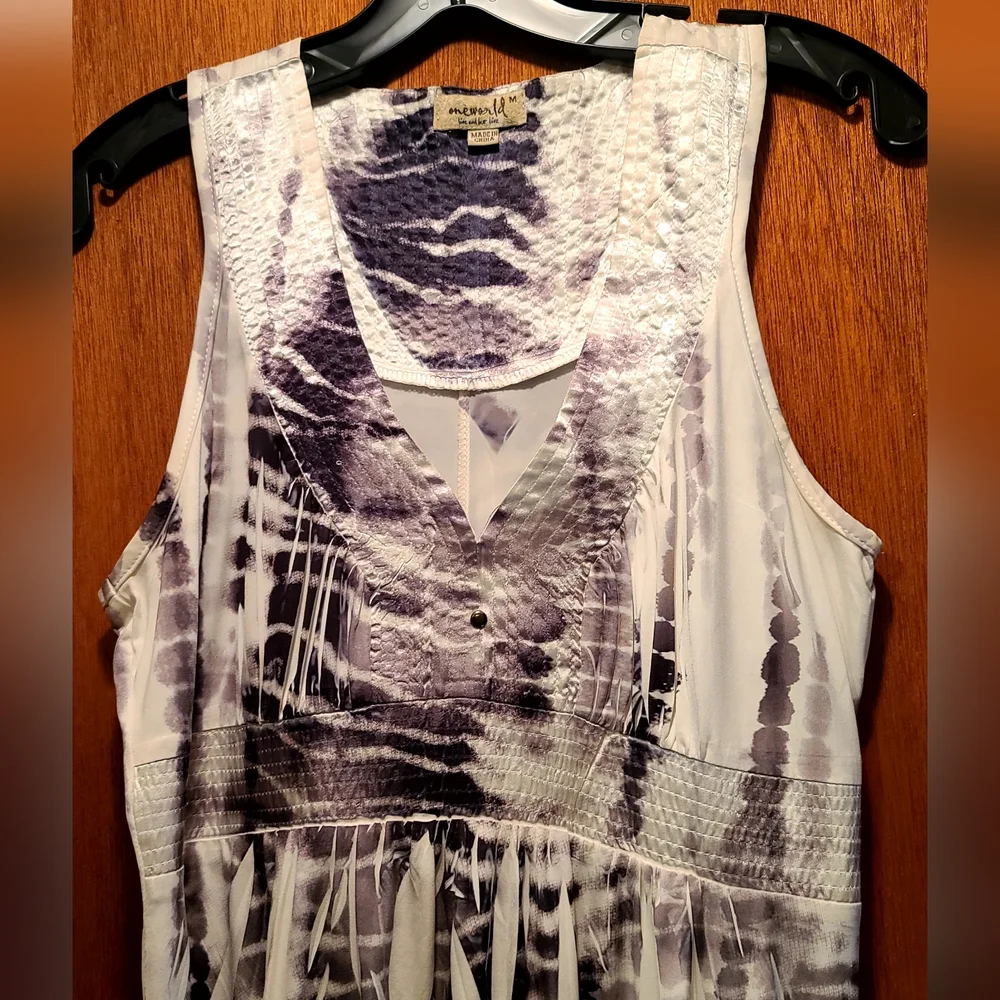 One World white&black tye dye crinkle stretch tuxedo dress szM BEAUTIFUL - Picture 9 of 9